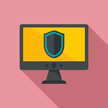 Computer security shield icon, flat style Illustrazione stock