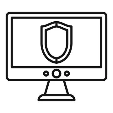 Computer security shield icon, outline style Ilustración de archivo