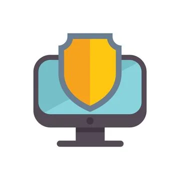 Computer security shield protecting desktop monitor icon Stock Illustration