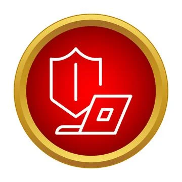 Computer security shield protecting laptop device icon Illustrazione stock