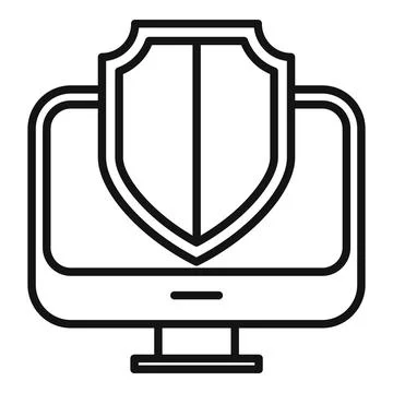 Computer security shield protecting system from virus outline icon Stock Illustration