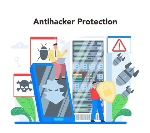 Computer security specialist. Idea of digital data protection and safety. Stock Illustration