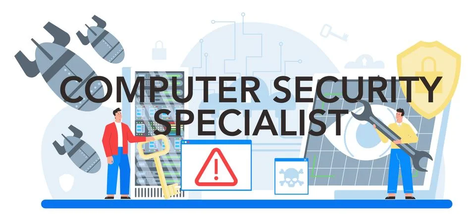 Computer security specialist typographic header. Idea of digital data protection Stock Illustration