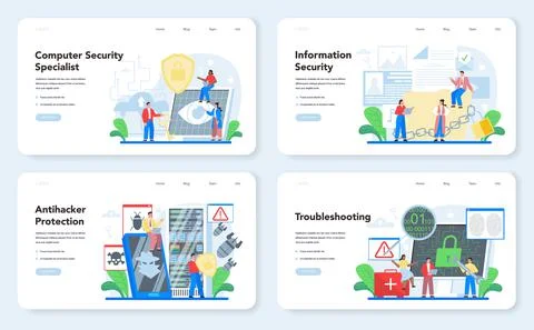 Computer security specialist web banner or landing page set. Idea of digital Illustrazione stock
