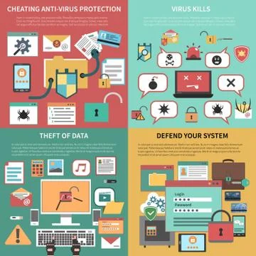 Computer security square flat icons composition Stock Illustration