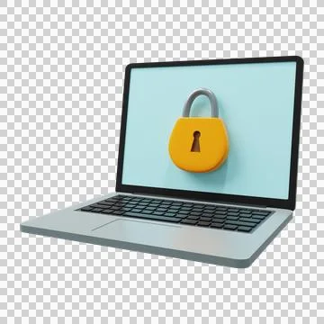 Computer security system concept with padlock icon on laptop screen Illustrazione stock