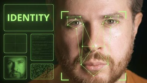 Computer security system identifying face of a man. Identity related image 写真素材