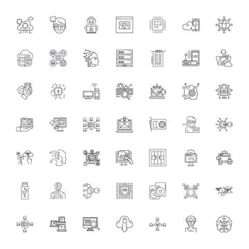 Computer security system linear icons, signs, symbols vector line illustration Ilustración de archivo
