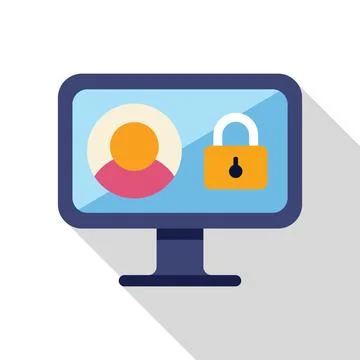 Computer security system protecting user data with padlock icon Stock Illustration