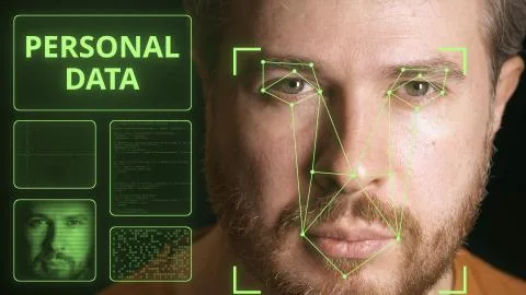 Computer security system scanning man's face. Personal data related image Stock Photos