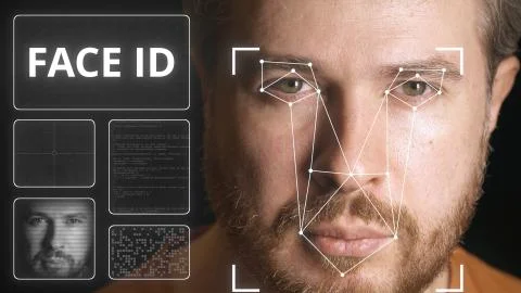 Computer security system scans human face Stock Photos