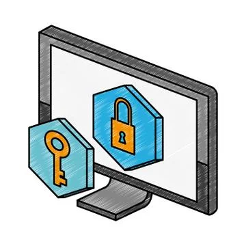 Computer security system scribble 스톡 일러스트