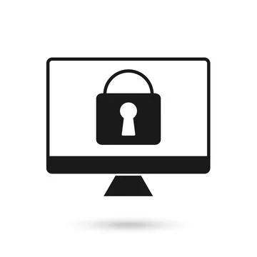 Computer security vector illustration, flat design black sign Illustrazione stock