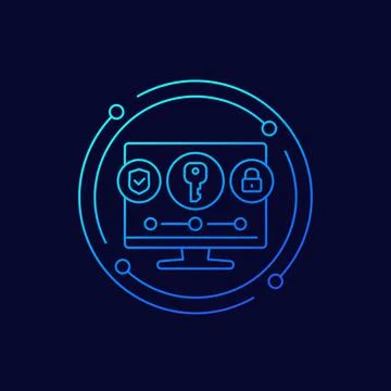Computer security vector line icon Stock Illustration