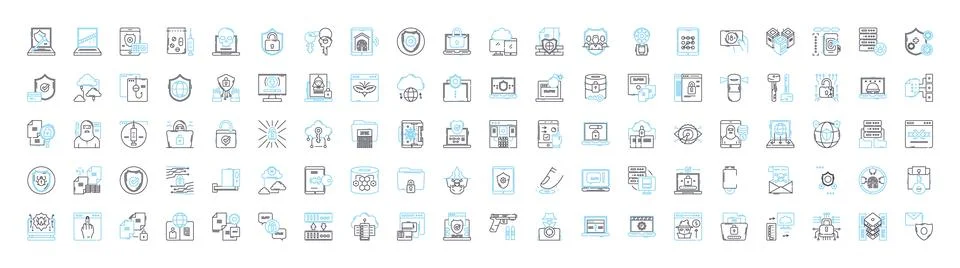 Computer security vector line icons set. Antivirus, Firewall, Encryption Stock Illustration