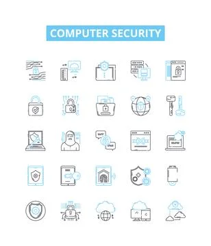 Computer security vector line icons set. Antivirus, Firewall, Encryption Stock Illustration