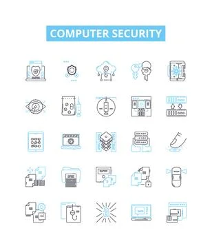 Computer security vector line icons set. Antivirus, Firewall, Encryption Stock Illustration