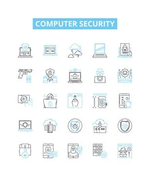Computer security vector line icons set. Antivirus, Firewall, Encryption Stock Illustration