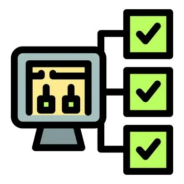Computer sending data and receiving positive feedback, showing check marks Illustrazione stock