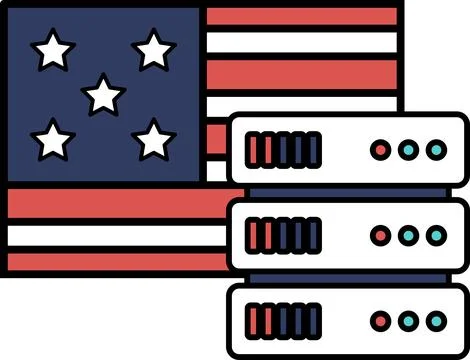 A computer server with the American flag in the background 스톡 일러스트