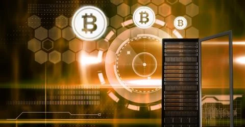 Computer server and bitcoin technology information interface Stock Illustration