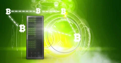 Computer server and bitcoin technology information interface Stock Illustration