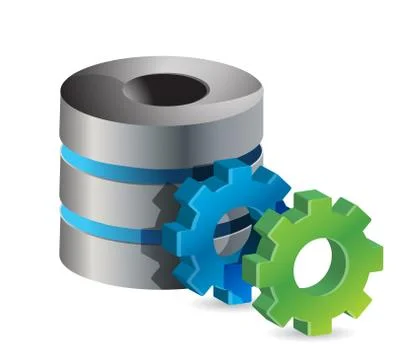 Computer server and gears illustration design over white Stock Illustration