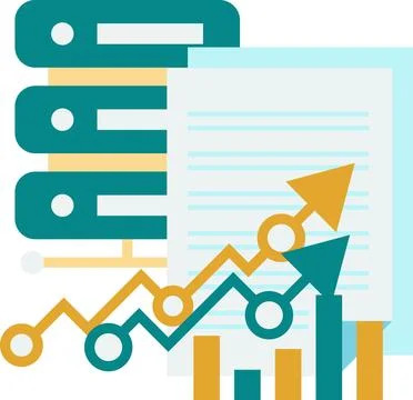 Computer server and report illustration in minimal style Stock Illustration