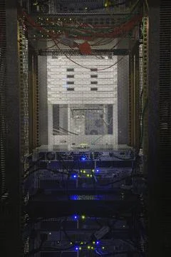 Computer server in cabinet. Foto stock