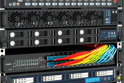 Computer Server closeup, 3D rendering Illustrazione stock