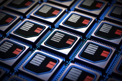 Computer Server Concept. Silicone Wafer with Rows of Microchip CPU. 3d Render イラスト素材