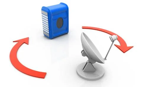 Computer server connected via satellite dish . Stock-Illustration
