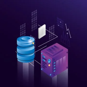 Computer server with data center icons Stock Illustration