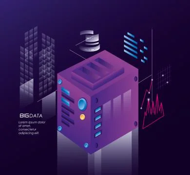 Computer server with data center icons Stock Illustration