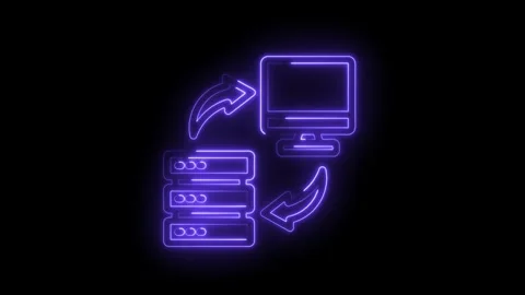 Computer server data flow transfer neon icon illustration on a black backgrou Video stock 312309624