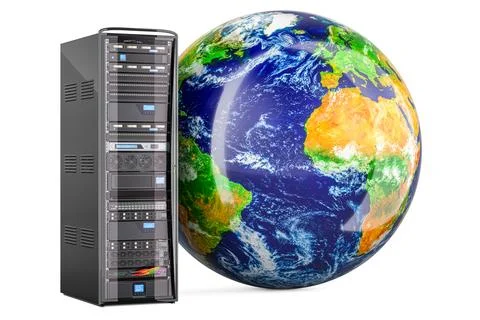 Computer Server with Earth Globe. Global internet concept, 3D rendering Stock Illustration