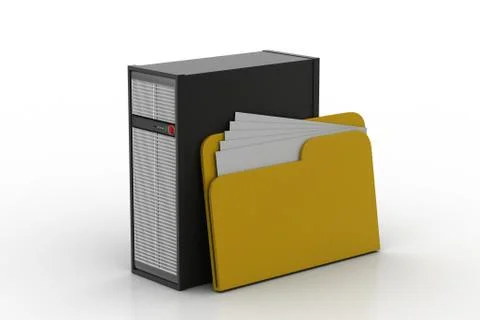 Computer server with file folder Free Stock Illustration