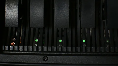 Computer server harddisk LED error alert sign Stock Footage 73138034