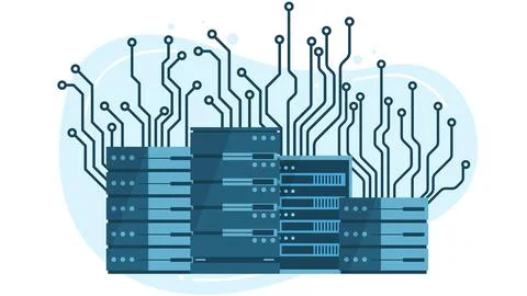 Computer server hub technology in many styles. Technology bitcoin cryptocurrency Stock Illustration