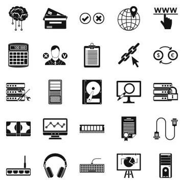 Computer server icons set, simple style Illustrazione stock