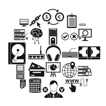 Computer server icons set, simple style Illustrazione stock