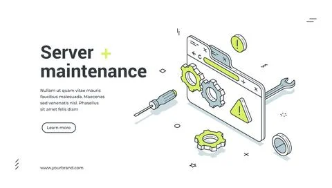 Computer server maintenance hardware support isometric web banner design temp Stock Illustration