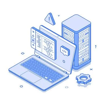 Computer server maintenance programming database hardware support isometric v 스톡 일러스트