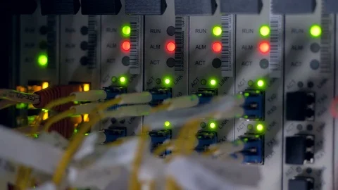 Computer server at a network data center, render farm. 4K. Stock Footage 80141356