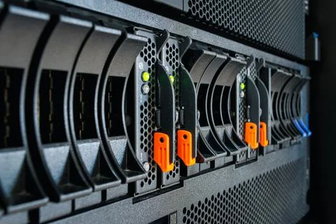 Computer server panel and harddisk raid storage Foto stock