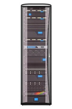 Computer Server Rack, front view. 3D rendering Stock Illustration
