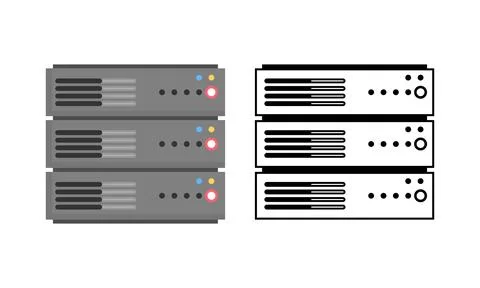 Computer server rack icons set for database center and web hosting Stock Illustration