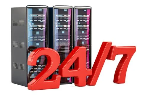 Computer Server Racks 24/7. Support and service concept, 3D rendering Stock Illustration