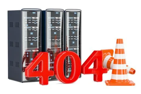 Computer Server Racks with 404 text, technical problem concept. 3D rendering Stock Illustration