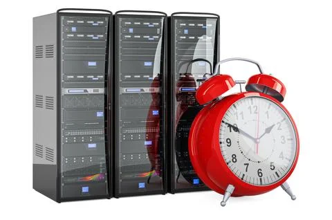 Computer Server Racks with alarm clock, 3D rendering 스톡 일러스트